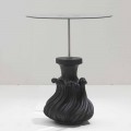 Tavolino in cristallo/legno massello nero sabbiato, diametro 60, Margo