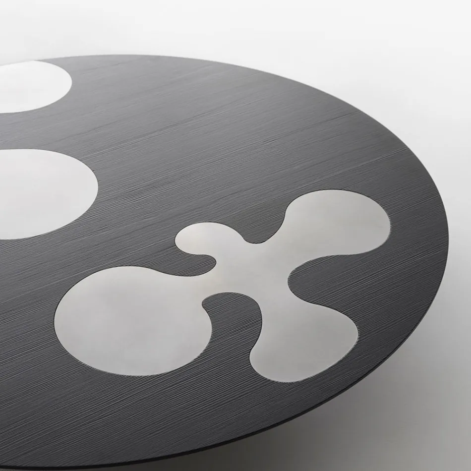 Tavolino in Larice Laccato Nero con Inserti in Inox Satinato - Vergine Viadurini