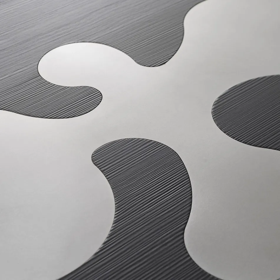 Tavolino in Larice Laccato Nero con Inserti in Inox Satinato - Vergine Viadurini