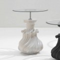Tavolino in legno massello e cristallo bianco, diametro 60cm, Margo