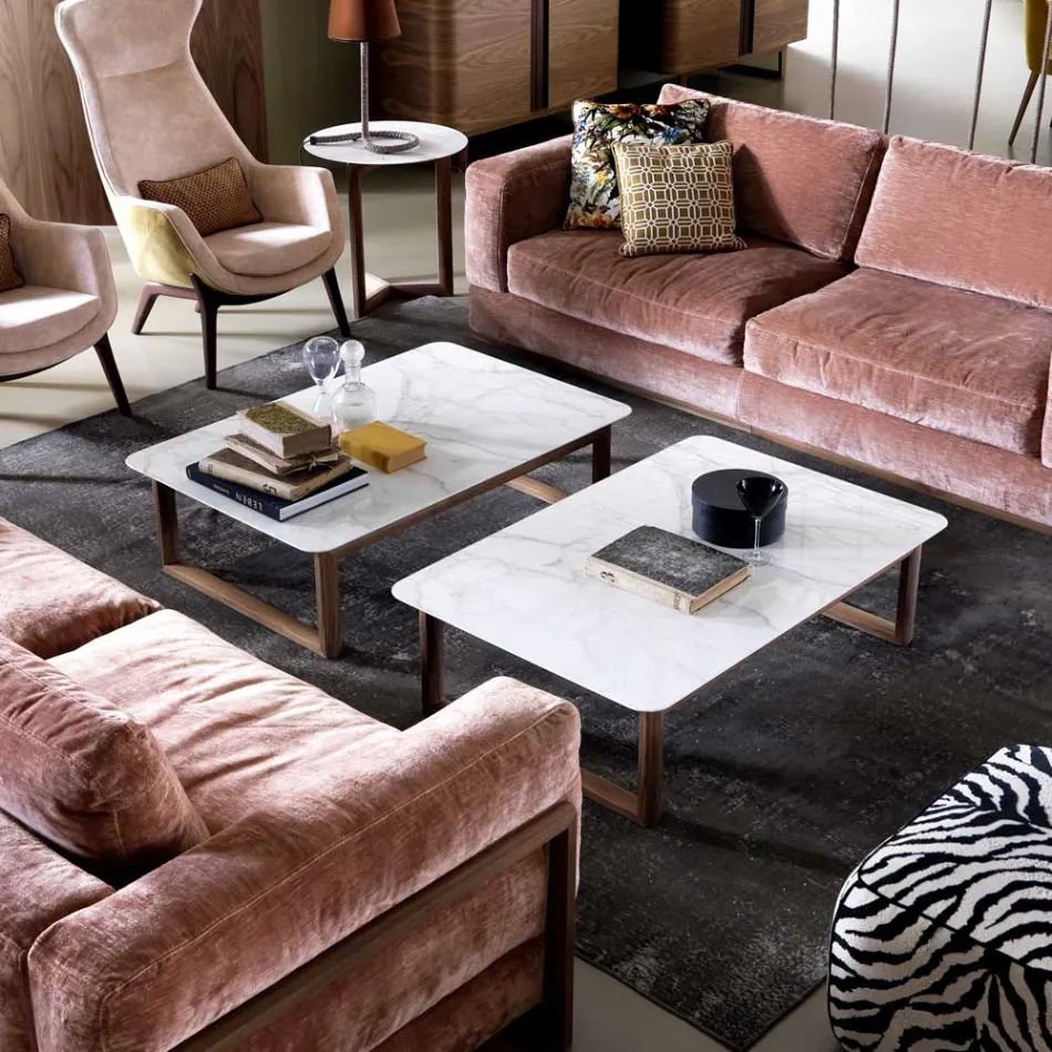 Tavolino in legno massello e marmo design Grilli York fatto in Italia Viadurini