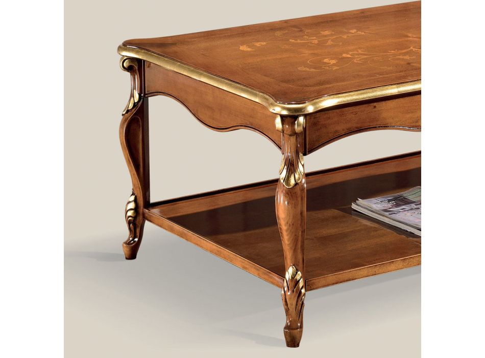 Tavolino in Legno Noce e Oro Intarsiato di Lusso Made in Italy - Cambrige Viadurini