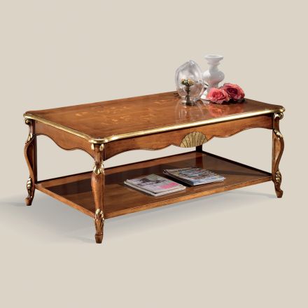 Tavolino in Legno Noce e Oro Intarsiato di Lusso Made in Italy - Cambrige Viadurini