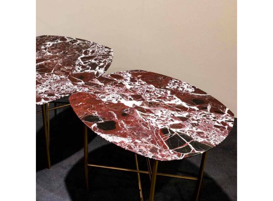 Tavolino in Marmo Rosso di Levanto e Metallo Made in Italy, di Design - Morbello Viadurini