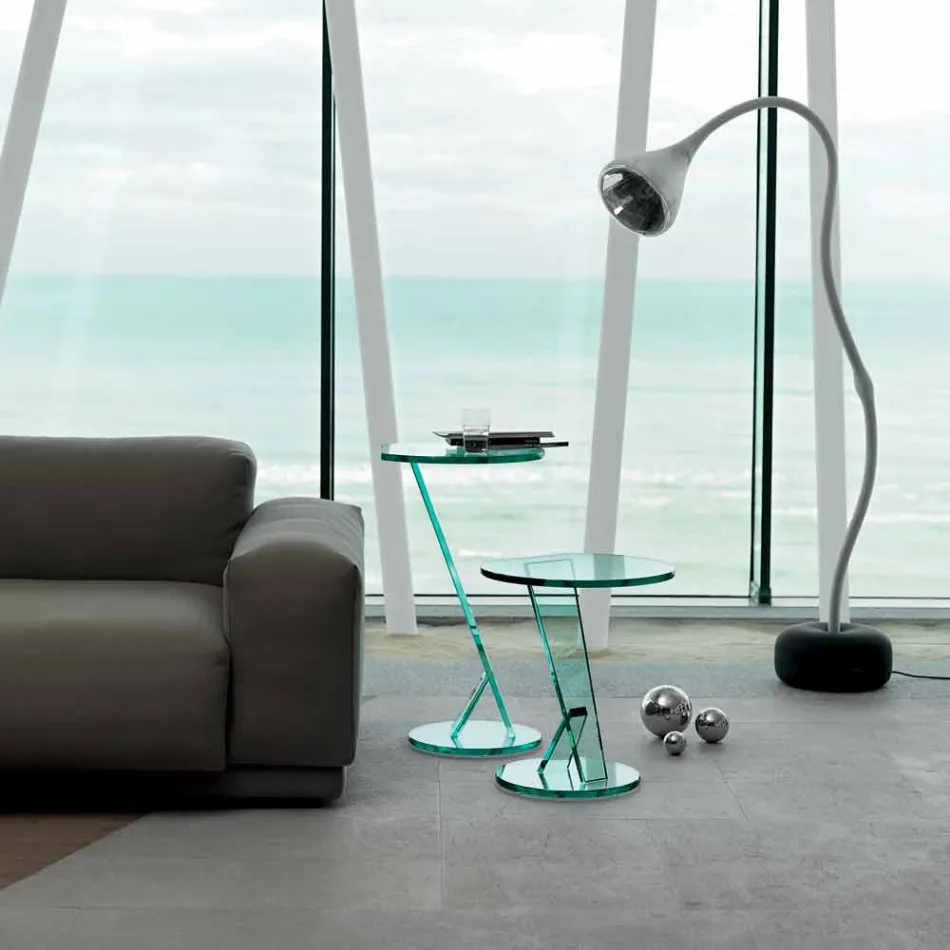 Tavolino Lato Divano da Salotto in Vetro Extrachiaro Made in Italy - Tarzan Viadurini