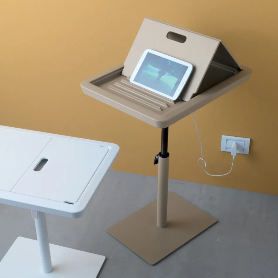 Tavolino Lato Divano Metallo e Pvc Altezza Regolabile per Tablet - Tekniko Viadurini