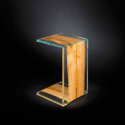 Tavolino moderno a una gamba in legno di Briccola veneziana e vetro Viadurini