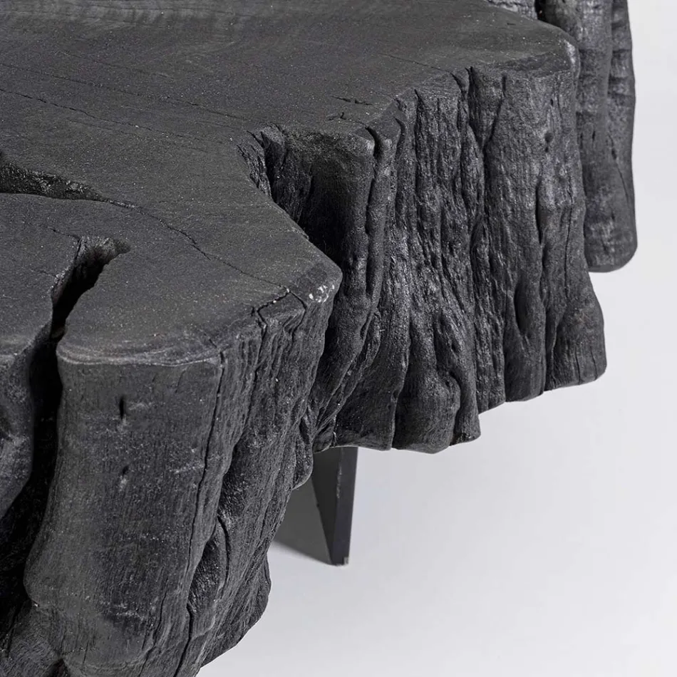 Tavolino Nero in Acciaio e Legno d'Acacia Naturale Homemotion - Camala Viadurini