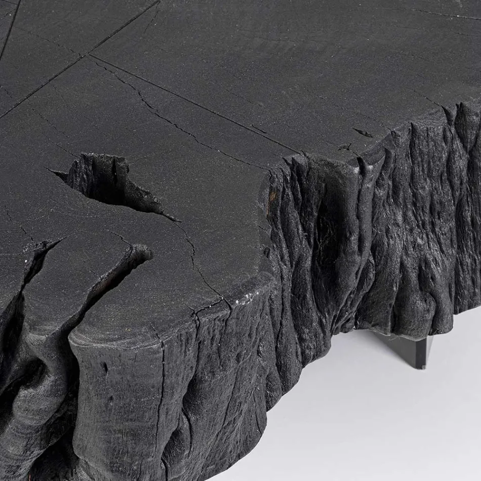 Tavolino Nero in Acciaio e Legno d'Acacia Naturale Homemotion - Camala Viadurini