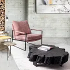 Tavolino Nero in Acciaio e Legno d'Acacia Naturale Homemotion - Camala Viadurini