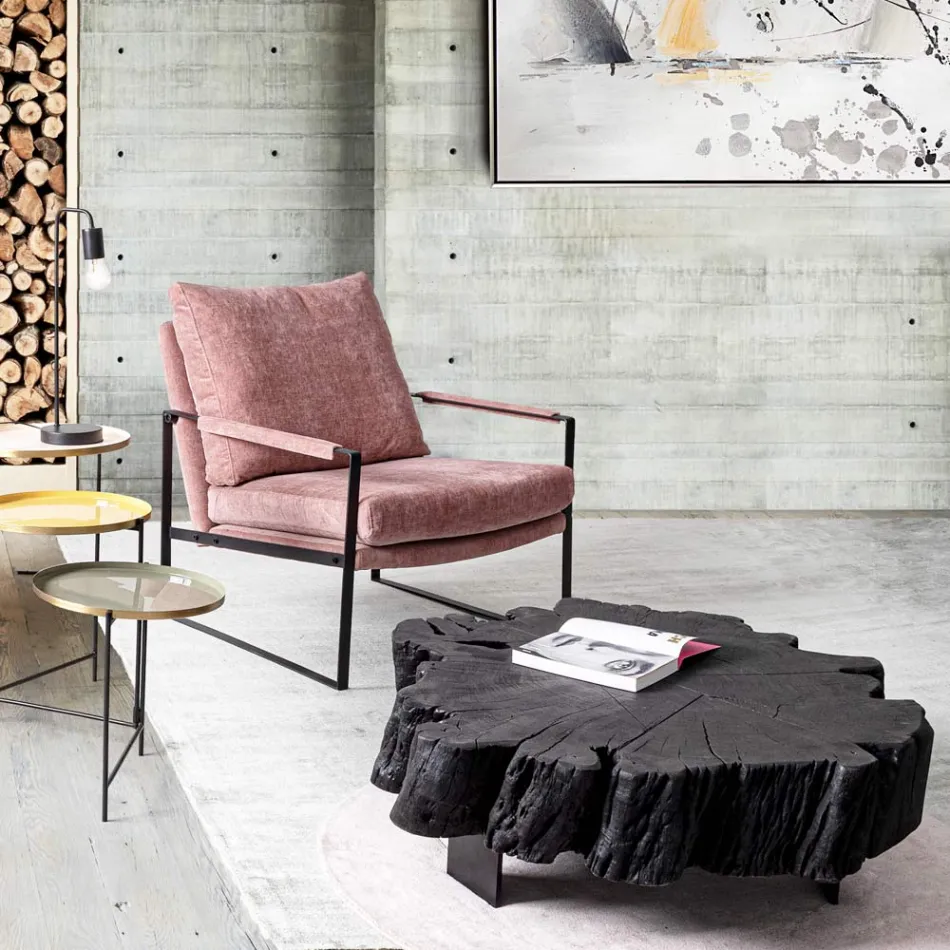 Tavolino Nero in Acciaio e Legno d'Acacia Naturale Homemotion - Camala Viadurini