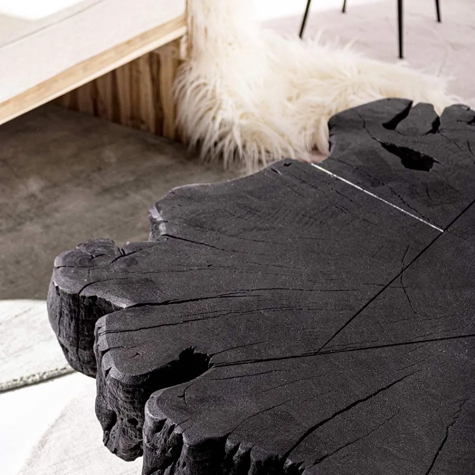 Tavolino Nero in Acciaio e Legno d'Acacia Naturale Homemotion - Camala Viadurini