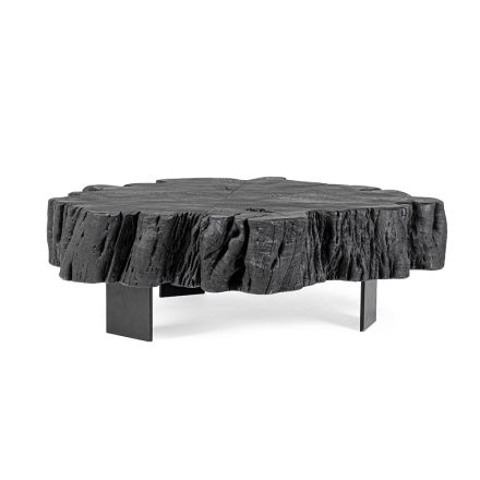 Tavolino Nero in Acciaio e Legno d'Acacia Naturale Homemotion - Camala Viadurini