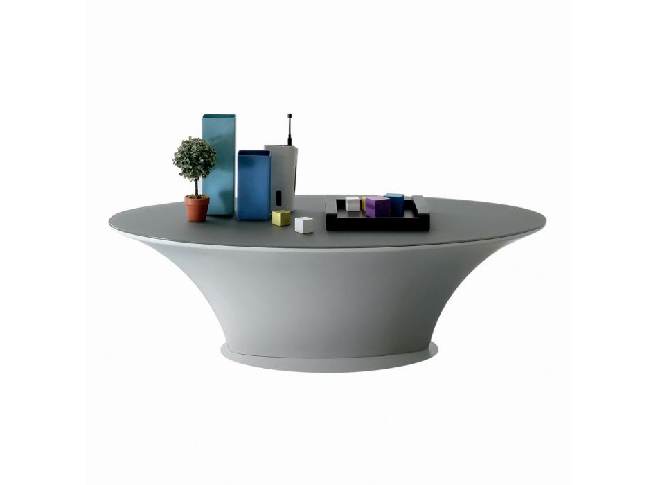 Tavolino Ovale da Caffè Design a Barca Metallo e Vetro Acidato - Imbarco