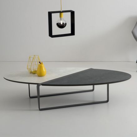 Tavolino Ovale Soggiorno Metallo e Piano in Ceramica Bicolore - Comacchio Viadurini