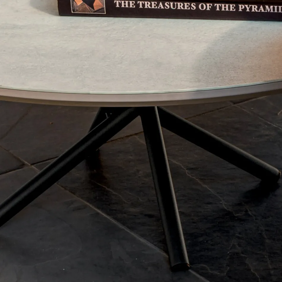 Tavolino per Soggiorno Rotondo Base in Metallo e Ceramica Oapca - Shangai Viadurini