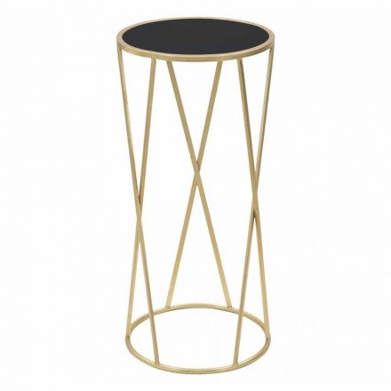 Tavolino Porta Telefono Tondo di Design in Ferro e Vetro - Faith Viadurini