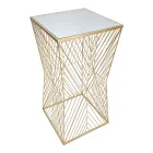 Tavolino Portatelefono in Ferro Dorato e Piano in Vetro a Specchio - Olivia Viadurini