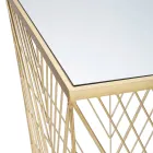 Tavolino Portatelefono in Ferro Dorato e Piano in Vetro a Specchio - Olivia Viadurini