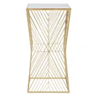 Tavolino Portatelefono in Ferro Dorato e Piano in Vetro a Specchio - Olivia Viadurini