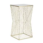 Tavolino Portatelefono in Ferro Dorato e Piano in Vetro a Specchio - Olivia Viadurini