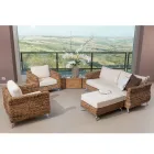 Tavolino-Pouf Outdoor in Intreccio di Banano con Cuscino – Legolas Viadurini