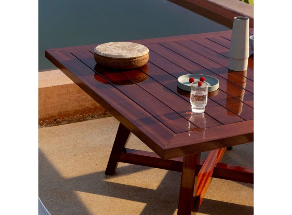 Tavolino Quadrato da Giardino in Mogano Lucido Realizzato in Italia – Balin Viadurini