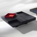 Tavolino quadrato design moderno Iris, vassoi incorporati estraibili 