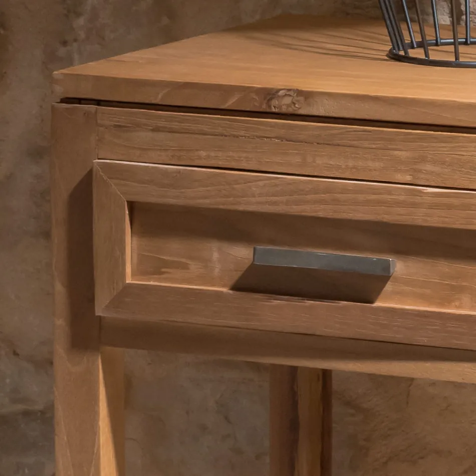 Tavolino Realizzato in Legno Teak Massello con 1 Cassetto - Acrilico Viadurini