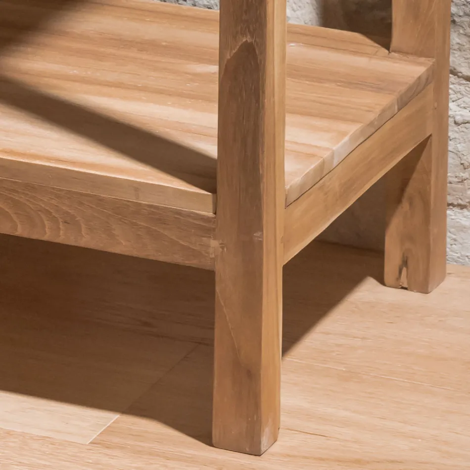 Tavolino Realizzato in Legno Teak Massello con 1 Cassetto - Acrilico Viadurini