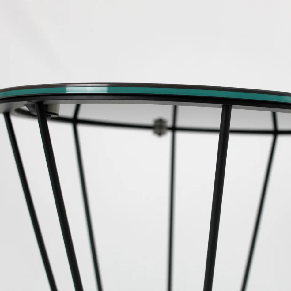 Tavolino Rotondo con Base in Acciaio e Piano in Grès Made in Italy - Alisea Viadurini