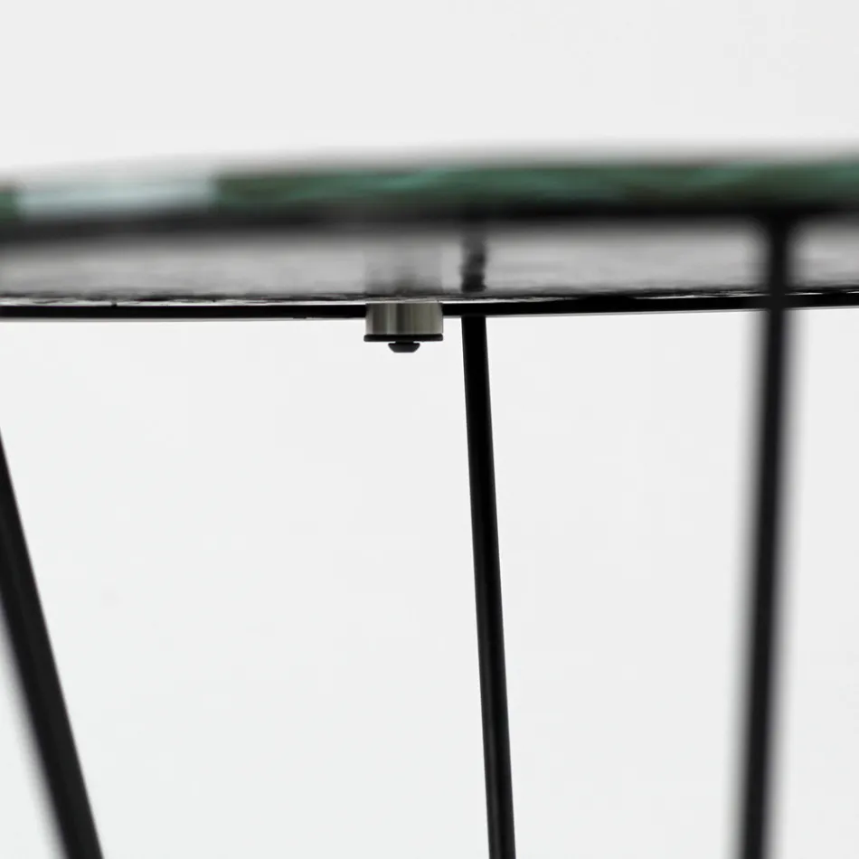 Tavolino Rotondo con Base in Acciaio e Piano in Vetro Made in Italy - Alisea Viadurini