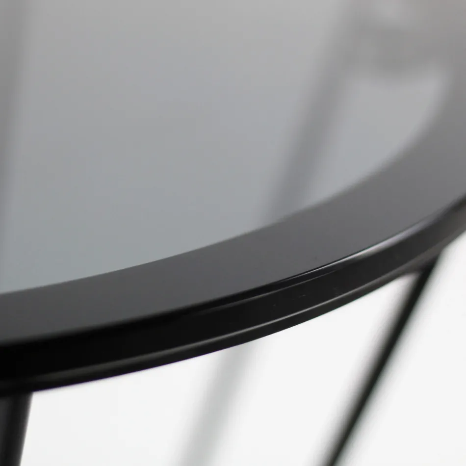 Tavolino Rotondo con Base in Acciaio e Piano in Vetro Made in Italy - Alisea Viadurini