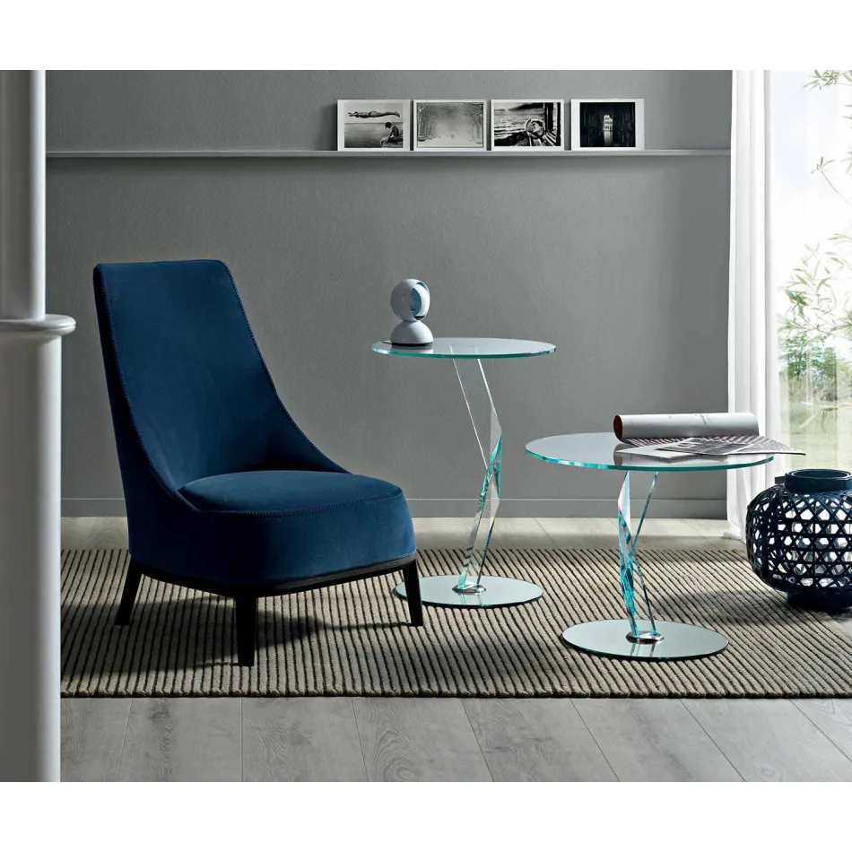 Tavolino Rotondo da Salotto di Design in Vetro Extrachiaro Made in Italy – Akka Viadurini