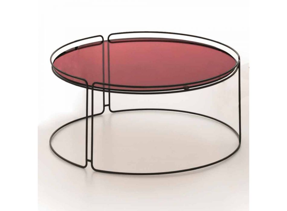 Tavolino Rotondo da Salotto in Metallo con Piano in Vetro Made in Italy - George Viadurini