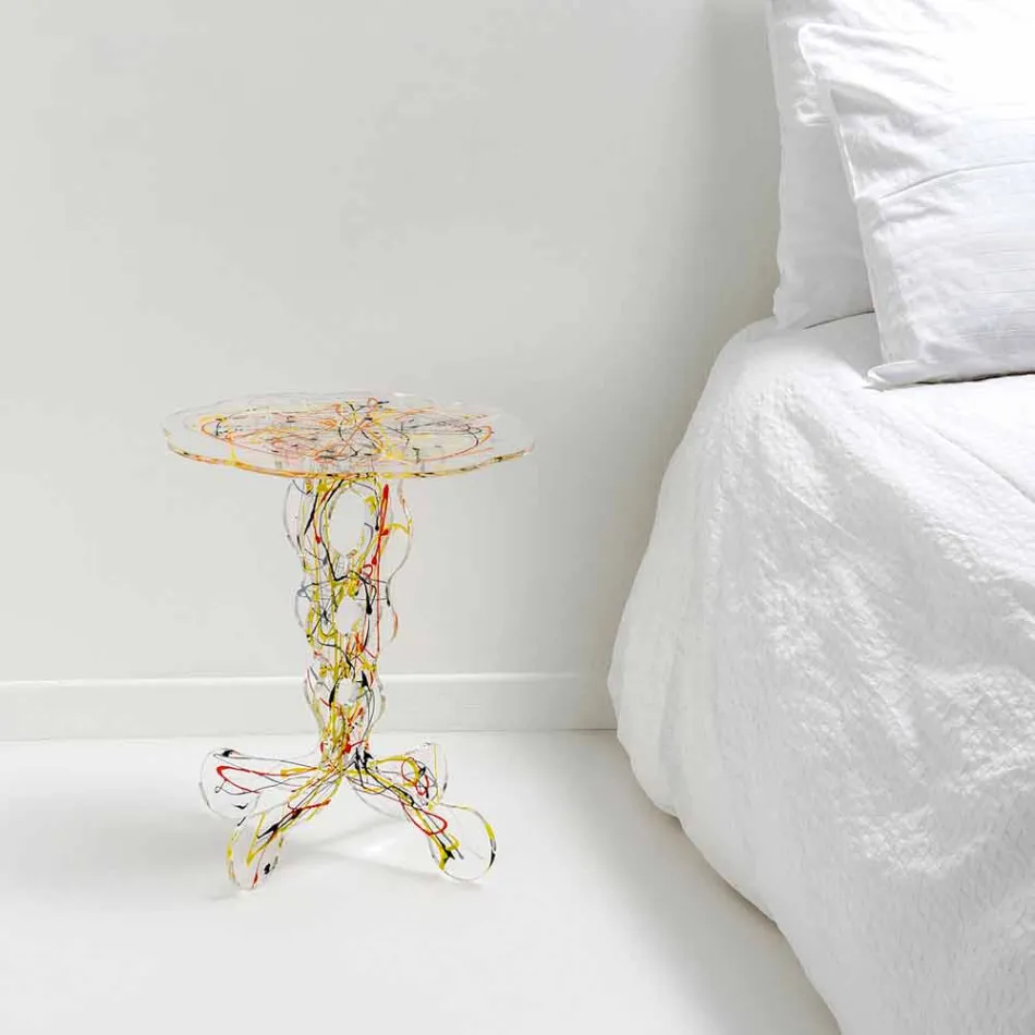 Tavolino rotondo diametro 36 cm design multicolore Janis,made in Italy Viadurini