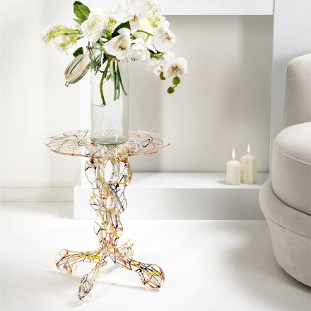 Tavolino rotondo diametro 36 cm design multicolore Janis,made in Italy Viadurini