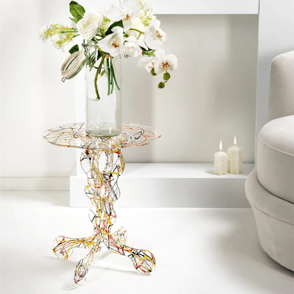 Tavolino rotondo diametro 36 cm design multicolore Janis,made in Italy Viadurini