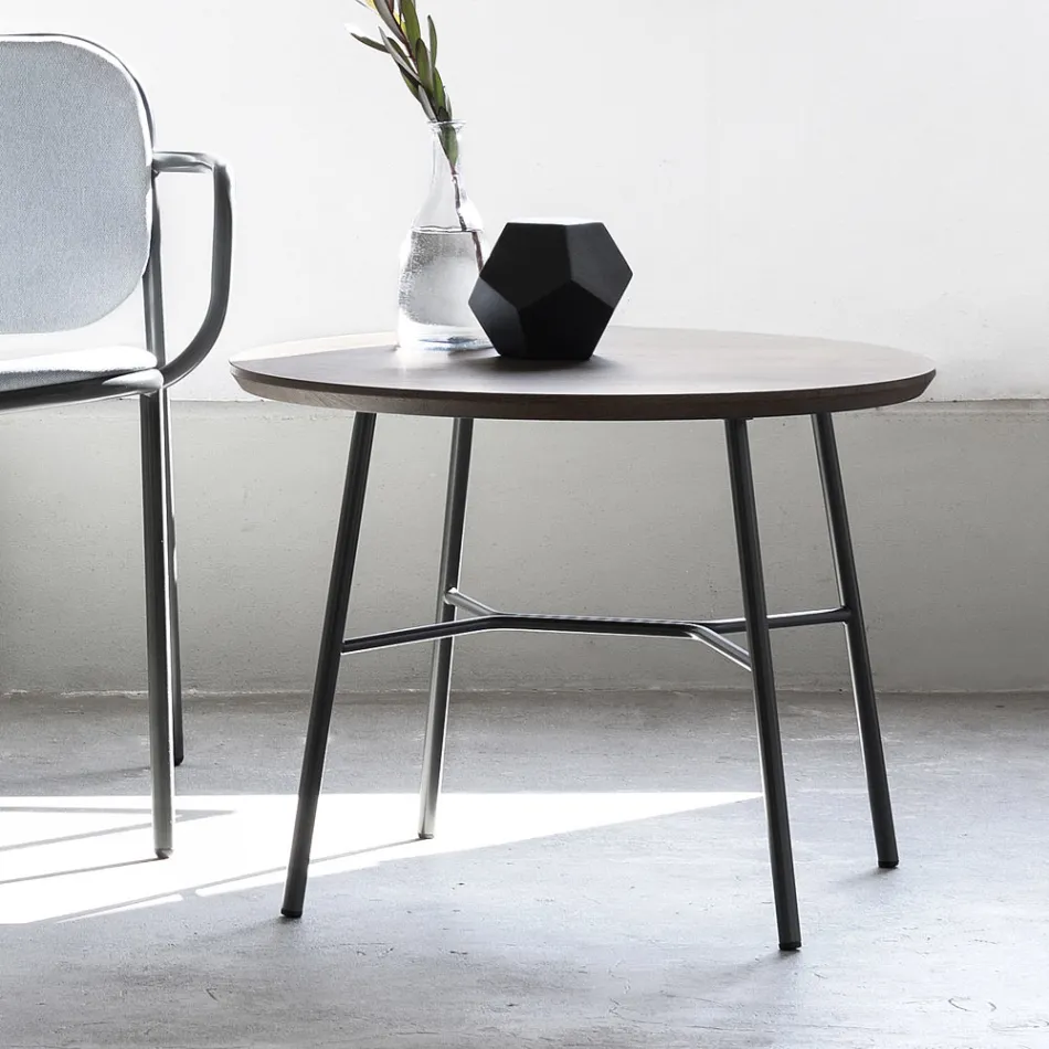 Tavolino Salotto con Piano Rotondo in Legno Massello Made in Italy - Makino Viadurini