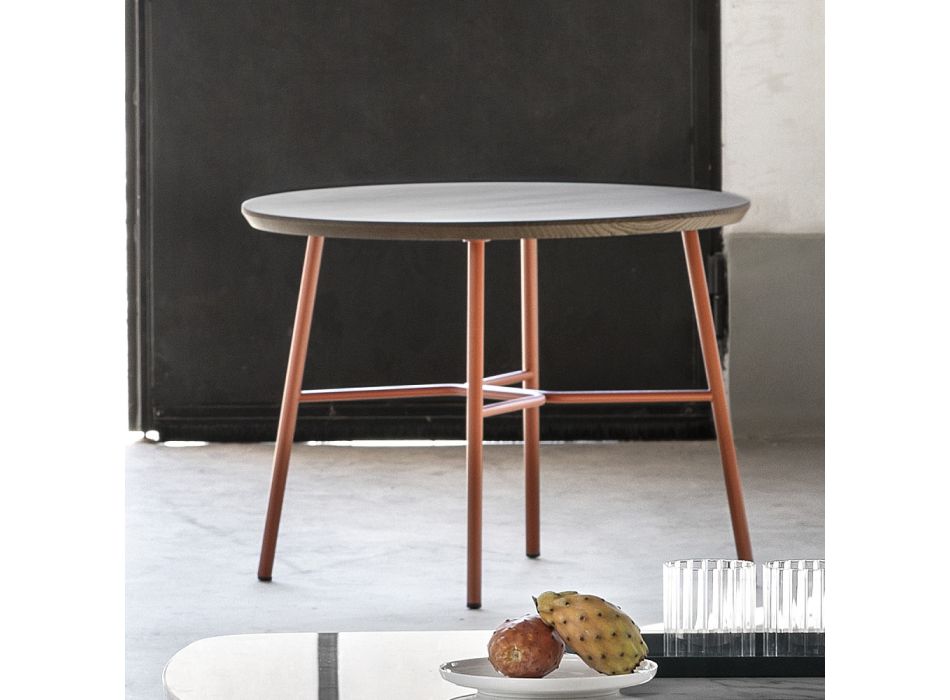 Tavolino Salotto con Piano Rotondo in Legno Massello Made in Italy - Makino Viadurini