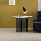 Tavolino Salotto Lato Divano in Vetro Fumè e Piano Tondo in Ceramica - Random Viadurini