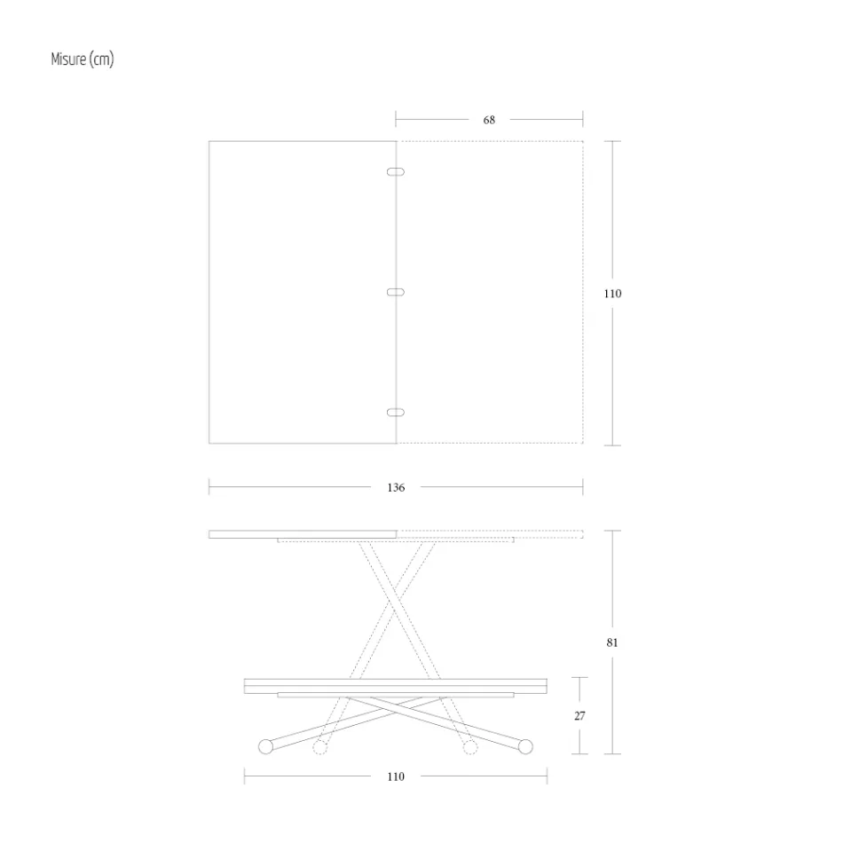 Tavolino Salotto Trasformabile in Metallo e Legno Made in Italy - Veneris Viadurini