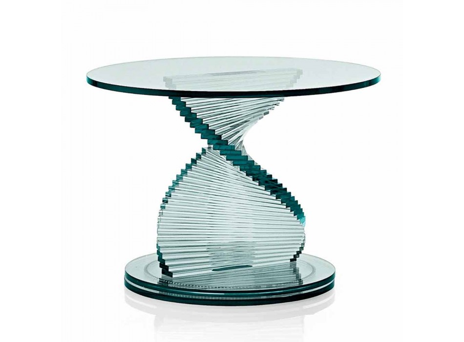 Tavolino Soggiorno in Vetro Trasparente a Spirale e Base Rotante - Spirulo Viadurini