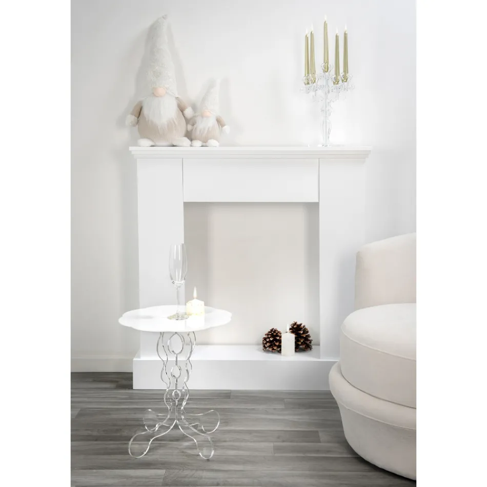 Tavolino tondo bianco diametro 36cm design moderno Janis,made in Italy Viadurini