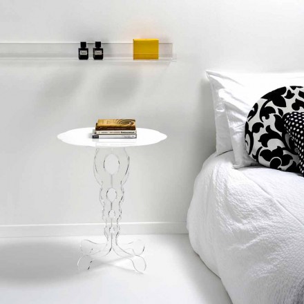 Tavolino tondo bianco diametro 50cm design moderno Janis,made in Italy Viadurini