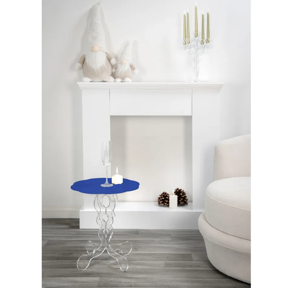 Tavolino tondo blu diametro 36 cm design moderno Janis, made in Italy Viadurini
