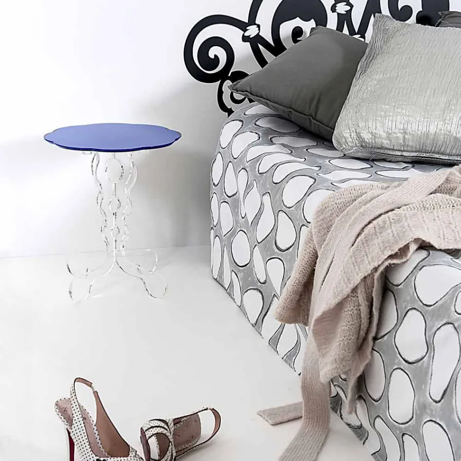 Tavolino tondo blu diametro 36 cm design moderno Janis, made in Italy Viadurini