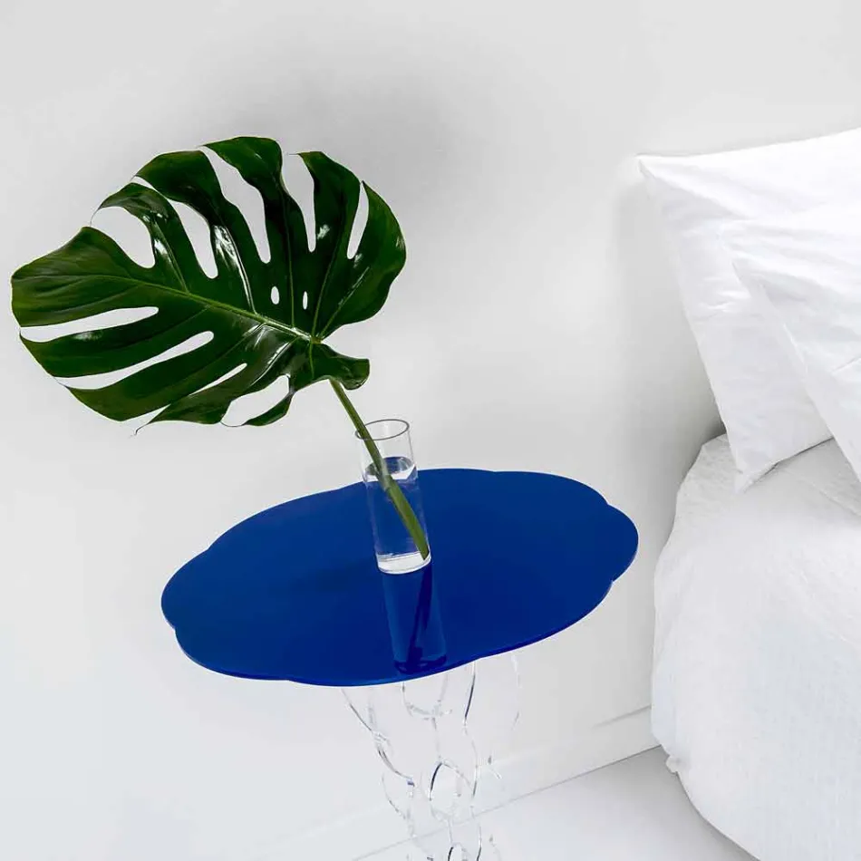 Tavolino tondo blu diametro 50 cm design moderno Janis, made in Italy Viadurini