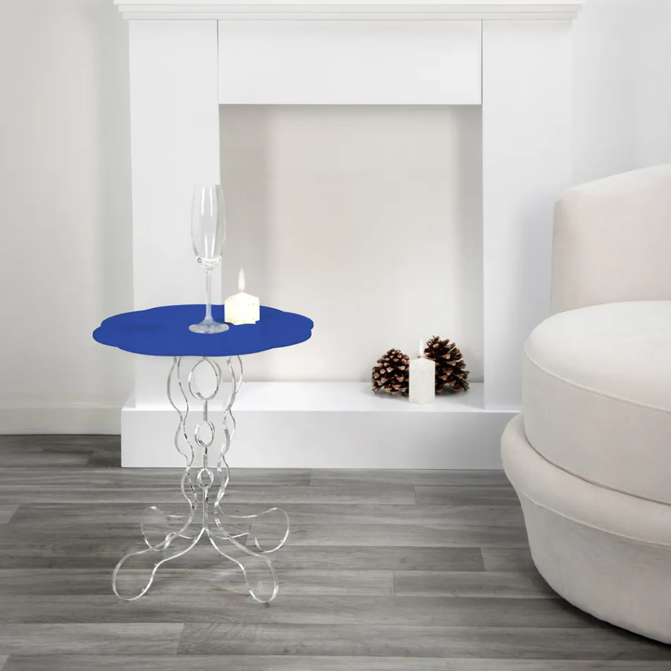 Tavolino tondo blu diametro 50 cm design moderno Janis, made in Italy Viadurini