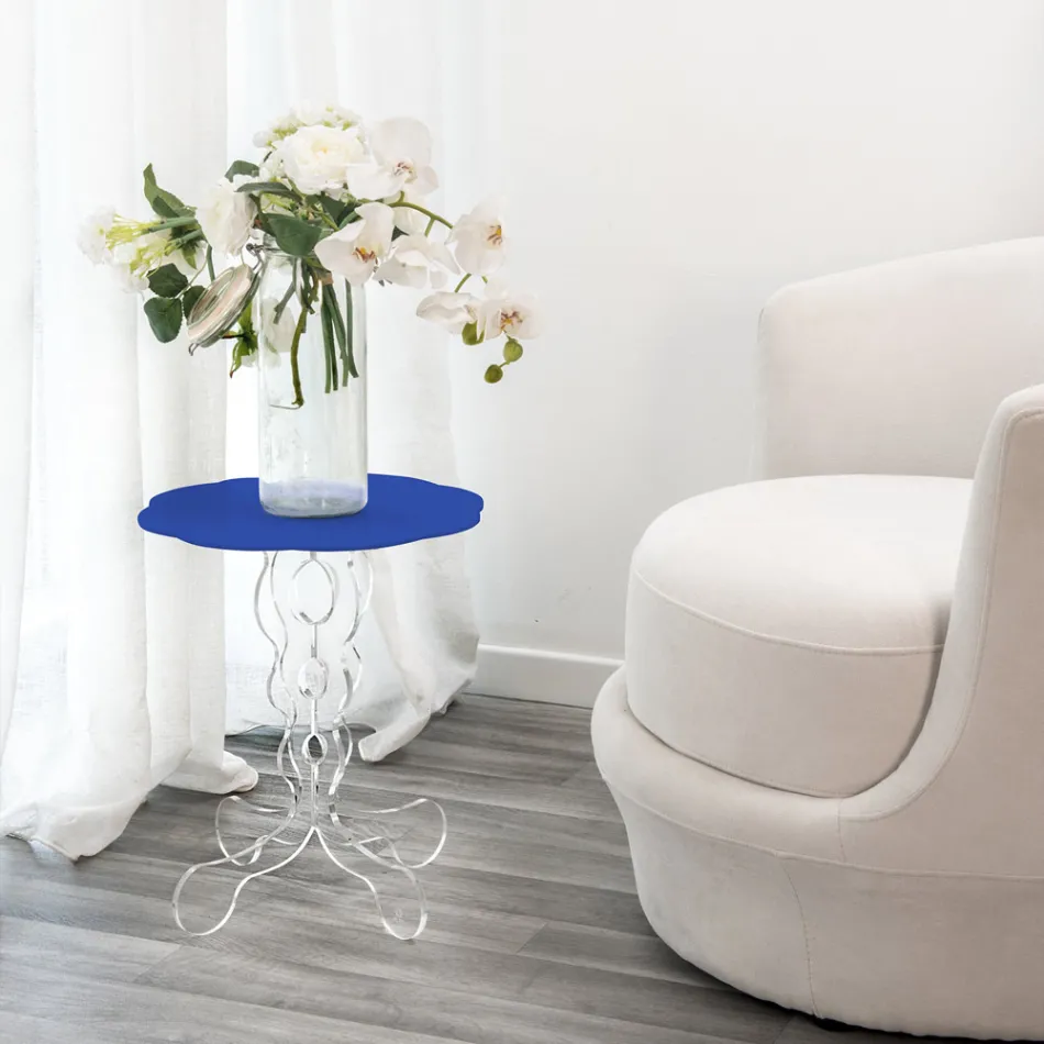 Tavolino tondo blu diametro 50 cm design moderno Janis, made in Italy Viadurini